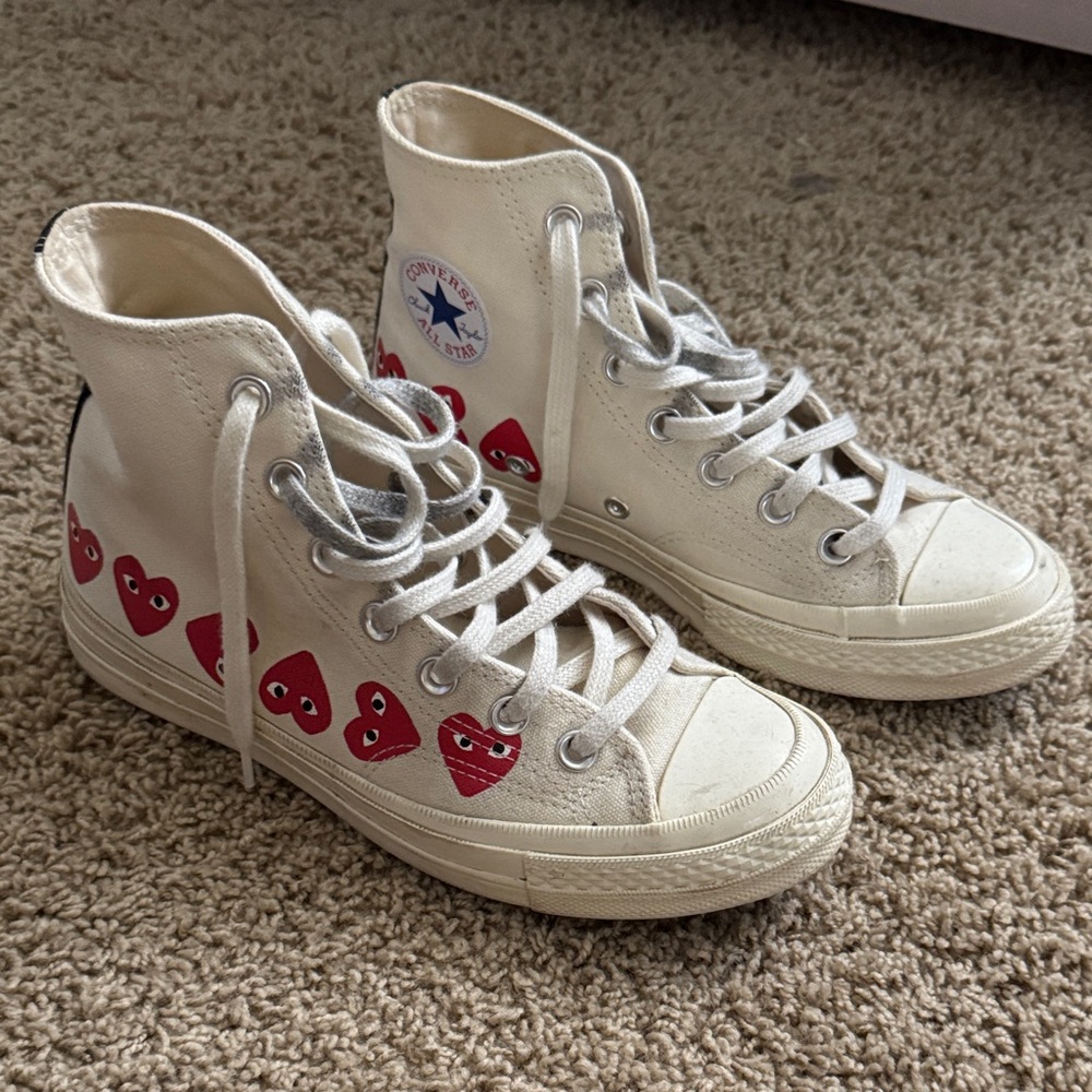 Converse PLAY Comme des Garçons High-Top Sneakers - White with Red Hearts